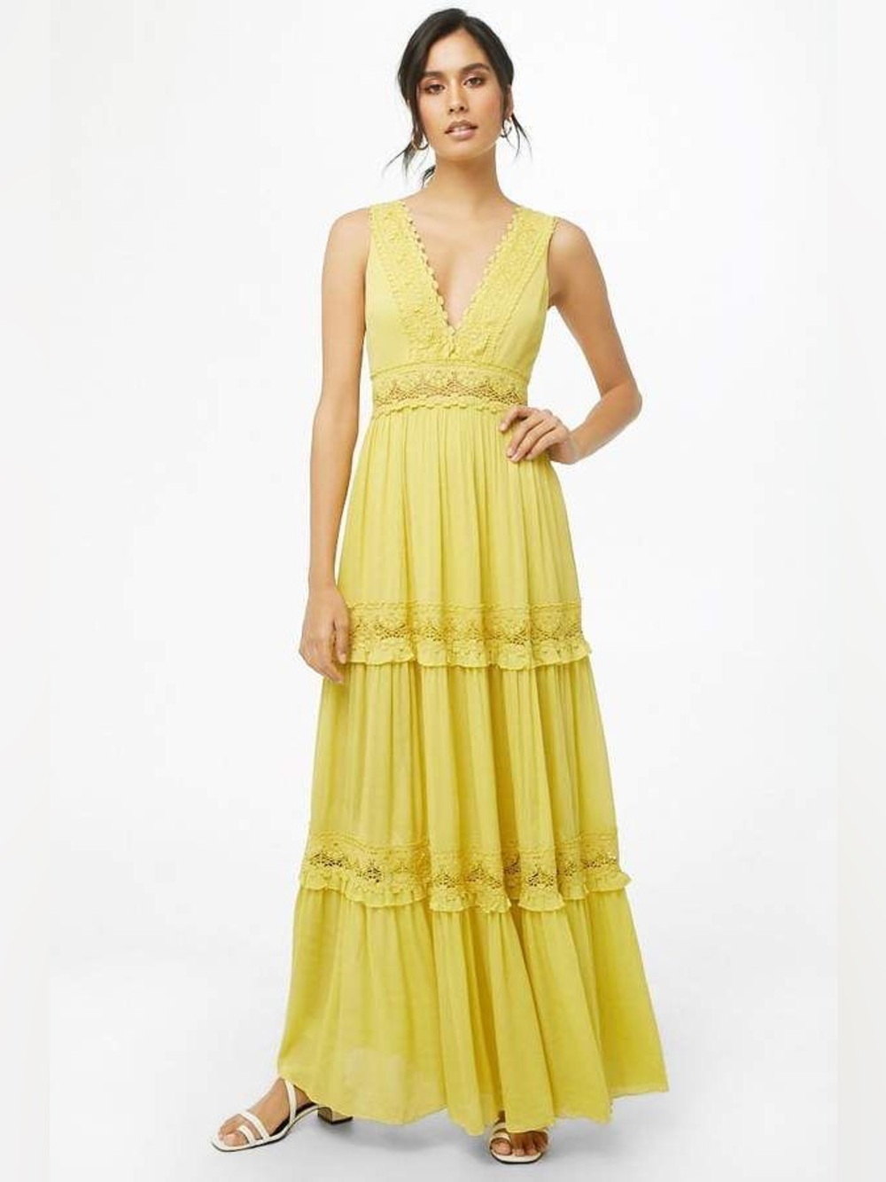 Mable boho yellow sleeveless maxi tiered dress size large
